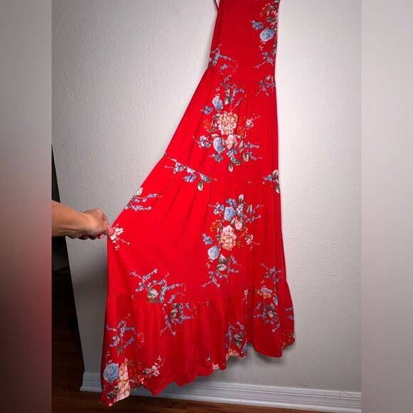Band of Gypsies Floral Red Maxi Dress POCKETS medium - Picture 1 of 10